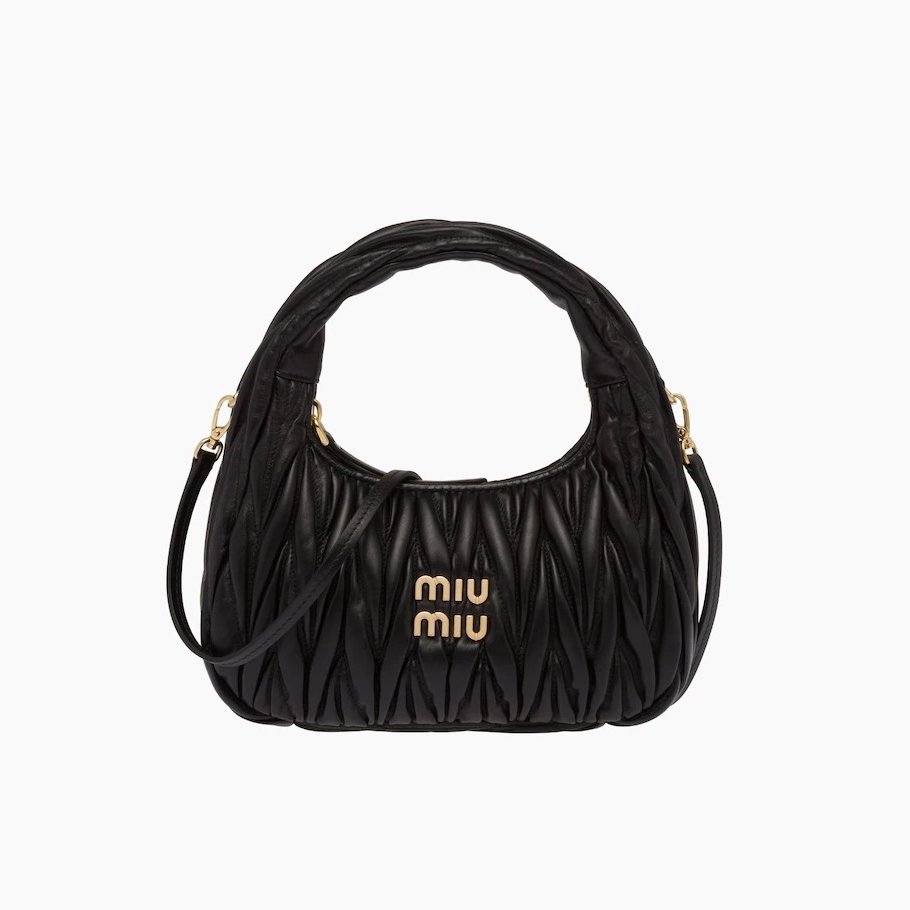Miu Miu Miu Wander Mini Hobo Bag in Black Matelassé Nappa Leather